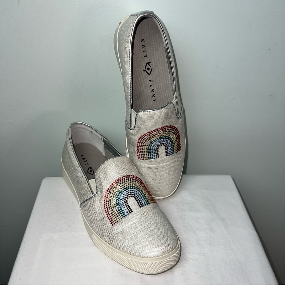 Katy Perry “The Kerry” Silver Rainbow Rhinestone Slip-On Sneakers - Women’s 6.5 - Picture 2 of 8